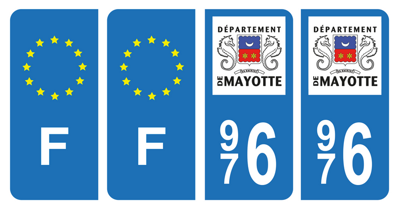 Lot 4 Autocollants Plaque d'immatriculation 976 Mayotte Noir