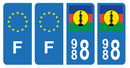 Lot 4 Autocollants Plaque d'immatriculation 988 Nouvelle-Calédonie Noir