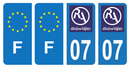 Lot 4 Autocollants Plaque d'immatriculation Voiture Ancienne Région 07