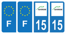 Lot 4 Autocollants Plaque d'immatriculation Voiture Ancienne Région 15