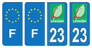 Lot 4 Autocollants Plaque d'immatriculation Voiture Ancienne Région 23