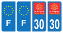 Lot 4 Autocollants Plaque d'immatriculation Voiture Ancienne Région 30 Noir
