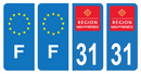 Lot 4 Autocollants Plaque d'immatriculation Voiture Ancienne Région 31 Noir