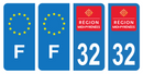 Lot 4 Autocollants Plaque d'immatriculation Voiture Ancienne Région 32