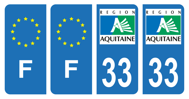 Lot 4 Autocollants Plaque d'immatriculation Voiture Ancienne Région 33