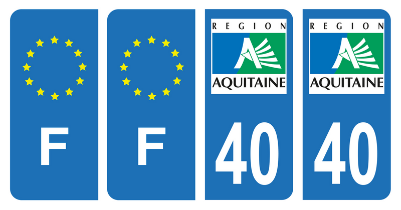 Lot 4 Autocollants Plaque d'immatriculation Voiture Ancienne Région 40