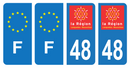 Lot 4 Autocollants Plaque d'immatriculation Voiture Ancienne Région 48 Noir