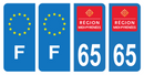 Lot 4 Autocollants Plaque d'immatriculation Voiture Ancienne Région 65
