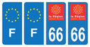 Lot 4 Autocollants Plaque d'immatriculation Voiture Ancienne Région 66 Noir