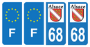 Lot 4 Autocollants Plaque d'immatriculation Voiture Ancienne Région 68 Noir