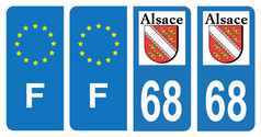 Lot De 4 Autocollants Plaque Immatriculation Département 68 (Haut-Rhin) Avec Logo Alsace - Dimensions Officielles 45x100 Mm, Fabrication Française - 7