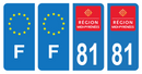 Lot 4 Autocollants Plaque d'immatriculation Voiture Ancienne Région 81 Noir
