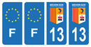 Lot 4 Autocollants Plaque d'immatriculation Voiture Département 13 Région SUD Noir
