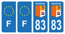 Lot 4 Autocollants Plaque d'immatriculation Voiture Département 83 Région SUD Noir