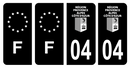 Lot 4 Autocollants Plaque d'immatriculation Voiture Département 04 Noir
