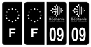 Lot 4 Autocollants Plaque d'immatriculation Voiture Département 09 Noir