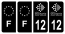 Lot 4 Autocollants Plaque d'immatriculation Voiture Département 12 Noir