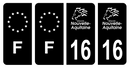 Lot 4 Autocollants Plaque d'immatriculation Voiture Département 16 Noir