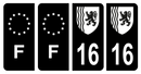 Lot 4 Autocollants Plaque d'immatriculation Voiture Département 16 Noir