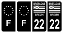 Lot 4 Autocollants Plaque d'immatriculation Voiture Département 22 Noir