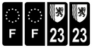 Lot 4 Autocollants Plaque d'immatriculation Voiture Département 23 Noir