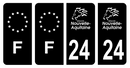 Lot 4 Autocollants Plaque d'immatriculation Voiture Département 24 Noir