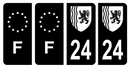 Lot 4 Autocollants Plaque d'immatriculation Voiture Département 24
