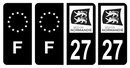 Lot 4 Autocollants Plaque d'immatriculation Voiture Département 27 Noir