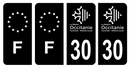 Lot 4 Autocollants Plaque d'immatriculation Voiture Département 30 Noir