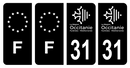 Lot 4 Autocollants Plaque d'immatriculation Voiture Département 31