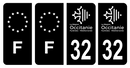 Lot 4 Autocollants Plaque d'immatriculation Voiture Département 32 Noir