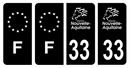 Lot 4 Autocollants Plaque d'immatriculation Voiture Département 33