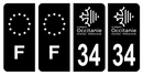 Lot 4 Autocollants Plaque d'immatriculation Voiture Département 34 Noir