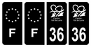 Lot 4 Autocollants Plaque d'immatriculation Voiture Département 36 Noir