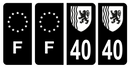 Lot 4 Autocollants Plaque d'immatriculation Voiture Département 40 Noir