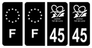Lot 4 Autocollants Plaque d'immatriculation Voiture Département 45 Noir