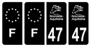 Lot 4 Autocollants Plaque d'immatriculation Voiture Département 47 Noir