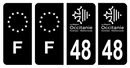 Lot 4 Autocollants Plaque d'immatriculation Voiture Département 48