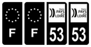 Lot 4 Autocollants Plaque d'immatriculation Voiture Département 53 Noir
