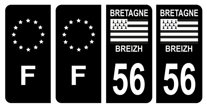 Lot 4 Autocollants Plaque d'immatriculation Voiture Département 56 Breizh