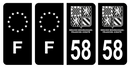 Lot 4 Autocollants Plaque d'immatriculation Voiture Département 58 Nouveau Modèle