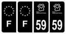 Lot 4 Autocollants Plaque d'immatriculation Voiture Département 59 Noir