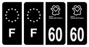 Lot 4 Autocollants Plaque d'immatriculation Voiture Département 60 Noir
