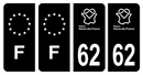 Lot 4 Autocollants Plaque d'immatriculation Voiture Département 62