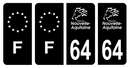 Lot 4 Autocollants Plaque d'immatriculation Voiture Département 64 Noir