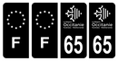 Lot 4 Autocollants Plaque d'immatriculation Voiture Département 65 Noir