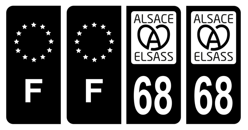 Lot 4 Autocollants Plaque d'immatriculation Voiture Elsass 68 Noir