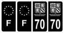 Lot 4 Autocollants Plaque d'immatriculation Voiture Département 70 Noir