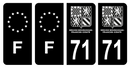 Lot 4 Autocollants Plaque d'immatriculation Voiture Département 71 Noir
