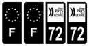 Lot 4 Autocollants Plaque d'immatriculation Voiture Département 72 Noir
